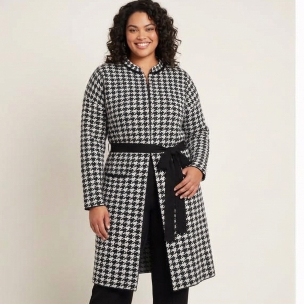 Guillaume Houndstooth Long Cardigan Sweater